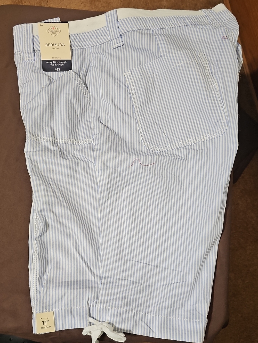 St. John's Bay Light Blue and White Striped Bermuda Shorts